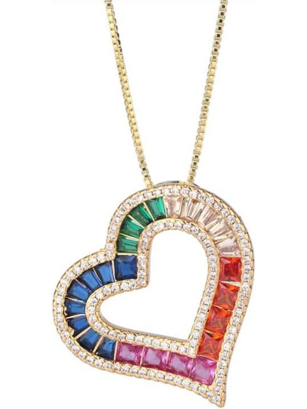 Dainty Rainbow Heart Pendant Necklace, Gemstone Jewelry, Perfect Gift for Women